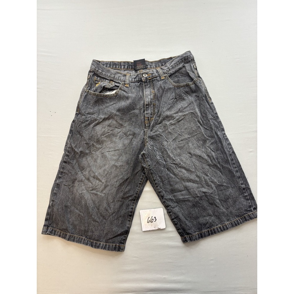 Rocawear Mens Washed Black Denim Jean Shorts Baggy Relaxed Fit Embroidered 36